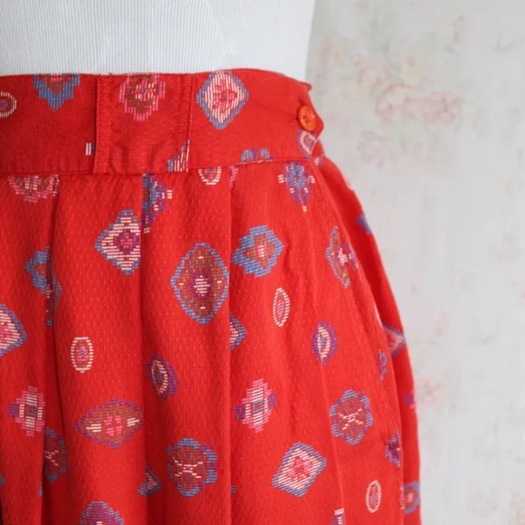 Red Patterned Midi Skirt - Picture 4 of 15